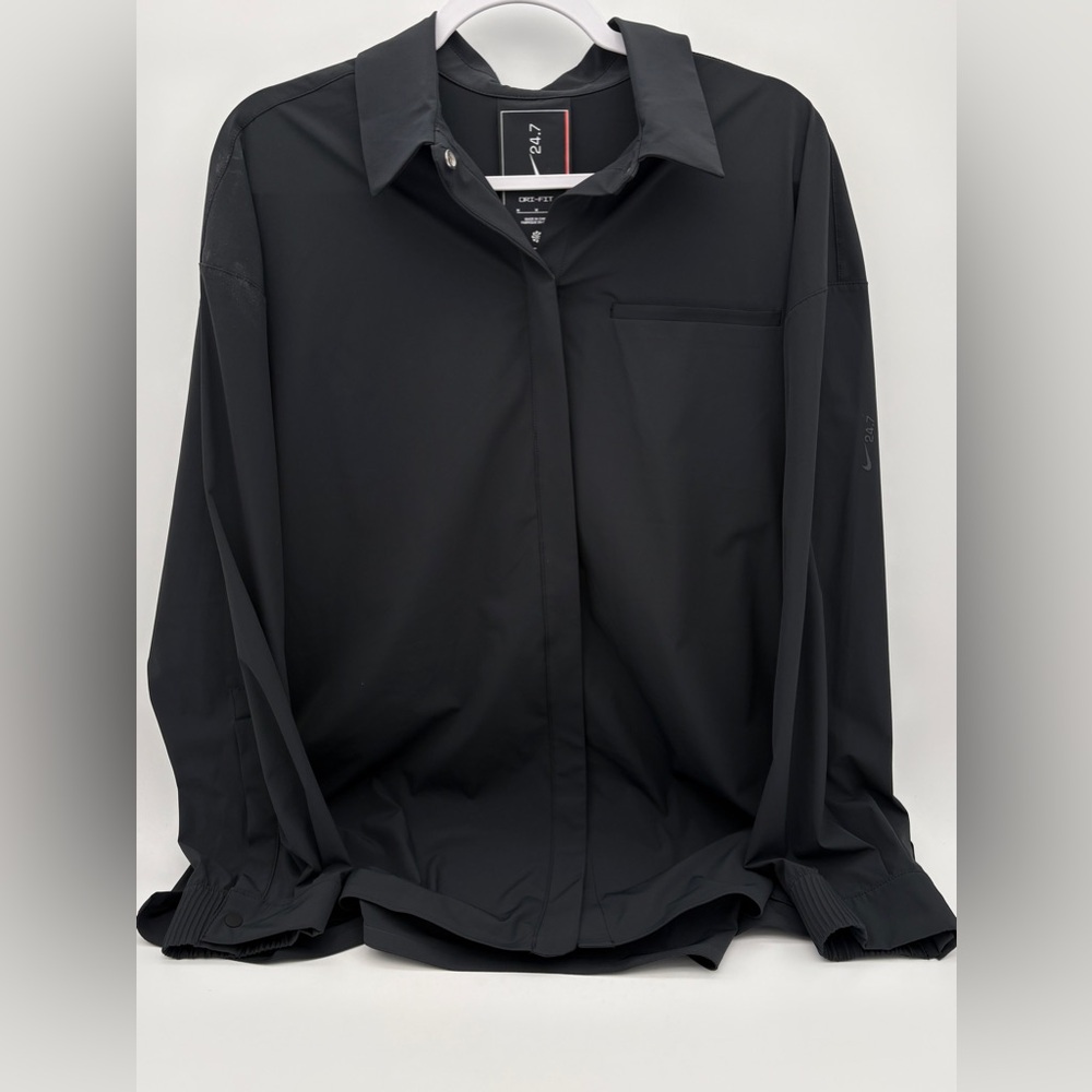 NWT Nike Women's 24 7 Perfect Stretch Dri FIT Med BlackTraining Exercise Shirt - Picture 3 of 9
